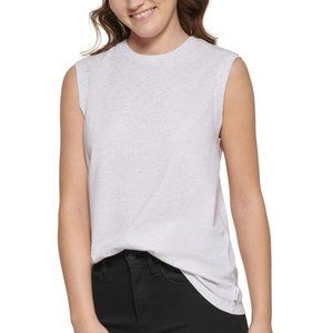 Calvin Klein Jeans Women's Crew Neck Muscle Tee Sleeveless Top Silver Gray